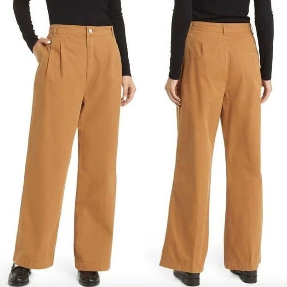 FRAME Pleated Front Wide Leg Chinos Trousers Camel Tan Women's 31